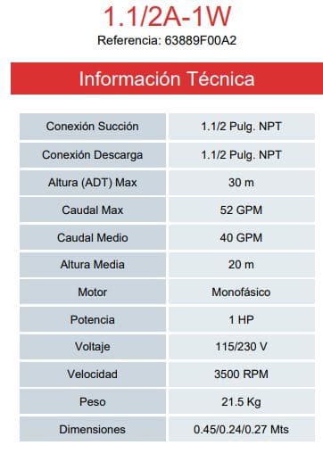 Motobomba Centrifuga 1Hp 110-220V 1F 1.5X1.5" Ihm Caracol Super 1 1/2A-1W Rss