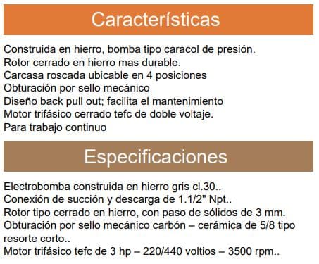63913000A2 / Bomba Centrifuga 3Hp 3F 220/440V 1.5"  