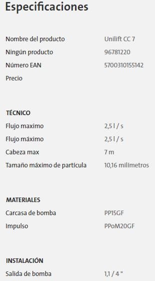 96781220 / Motobomba Sumergible 0.5Hp Unilift Cc7 Plast