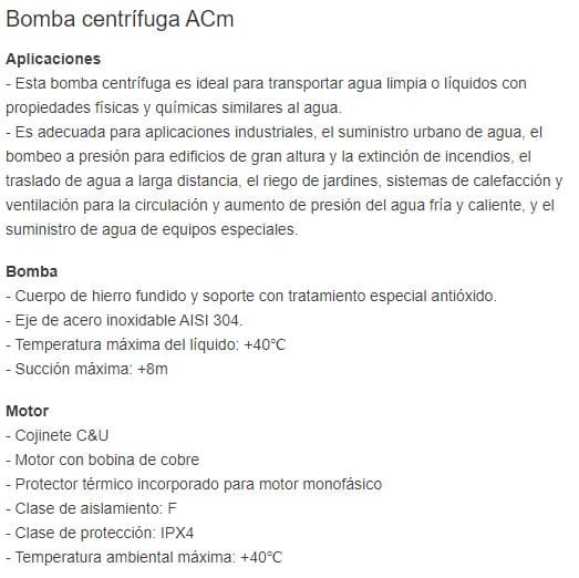 Acm75  / Motobomba Centrifuga 1Hp 1F  110/220V Acm75  leo
