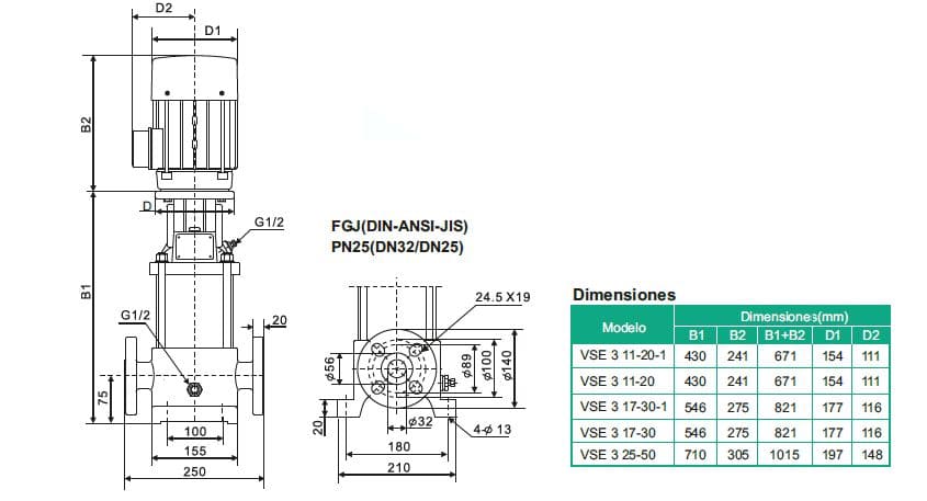 Motobomba Multietapas V 3Hp 220-440V 3F 1.25X1" Barnes Vse 3 17-30