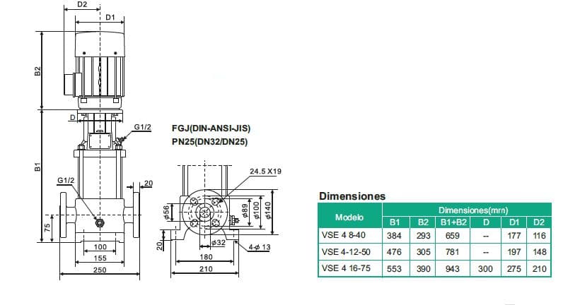 Motobomba Multietapas V 4Hp 220-440V 3F 1.25X1" Barnes Vse 4 8-40