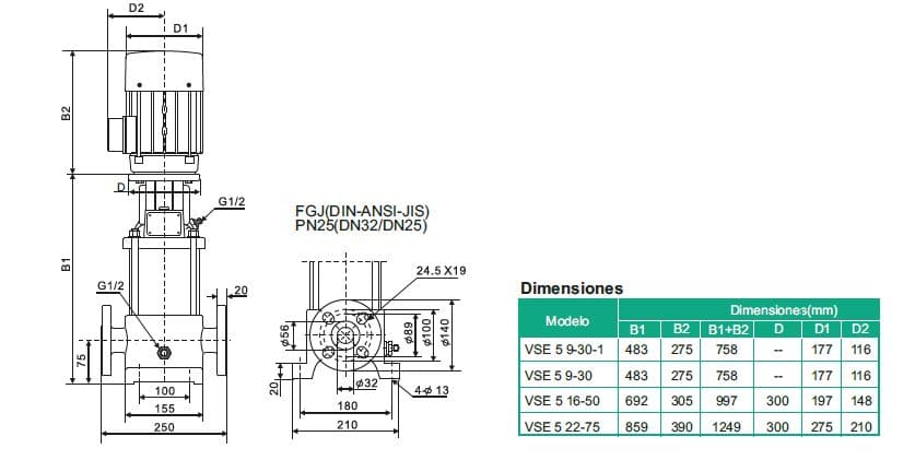 Motobomba Multietapas V 7.5Hp 220 440V 3F 1.25X1" Barnes Vse 5 22-75
