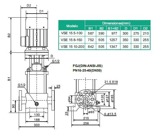 Motobomba Multietapas V 15Hp 220-440V 3F 2.5X2" Barnes Vse 15 8-150