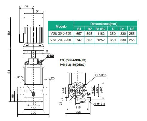 Motobomba Multietapas V 20Hp 220-440V 3F 2.5X2" Barnes Vse 20 8-200 Hf