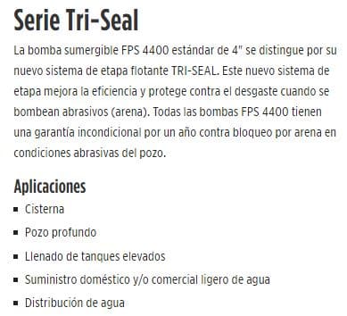 10FA05S4-PE / Motobomba Franklin Lapicero Sola 4" 10GPM 0,5HP 6Et.