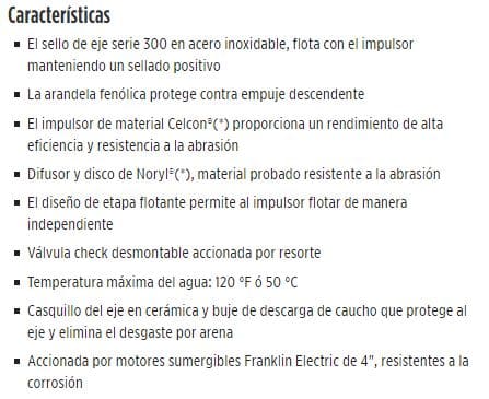 10FA1S4-PE / Motobomba Franklin Lapicero Sola 4" 10GPM 1HP 11Et.