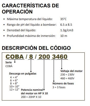 COBA4/200/3230 / Motobomba Altamira Sumergible 20Hp / 230V 3F / 4"