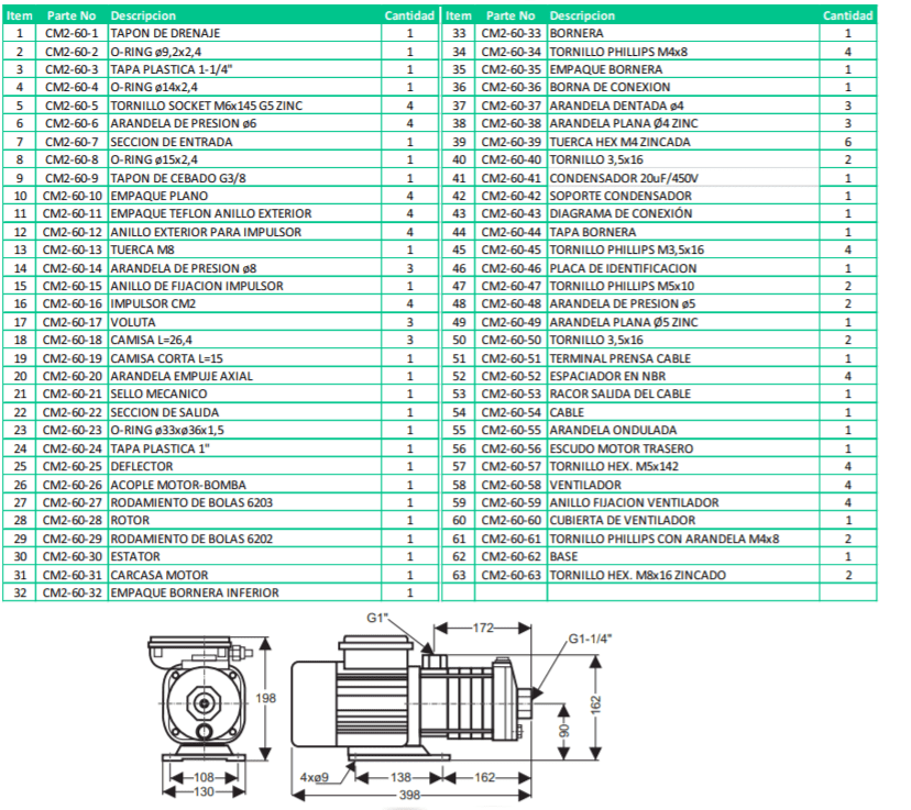 Motobomba Multietapas H 1.3Hp 110-220V 1F 1X1" Barnes Vhse 2 6-13-1 Hf