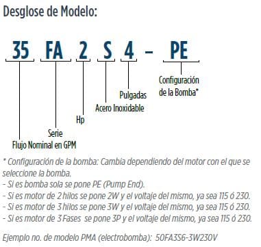 35FA2S4-3P230 / Motobomba Franklin Lapicero 4"  35GPM  2HP  10Et. con motor 230V 3F