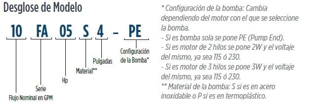 10FA05P4-2W115 / Motobomba Franklin Lapicero 4"  10GPM  0,5HP  6Et. con motor 115V 1F