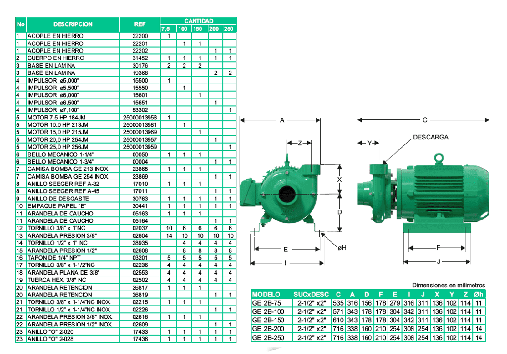 Motobomba Centrifuga 7.5Hp 220-440V 3F 2.5X2" Barnes Ge 2B 75