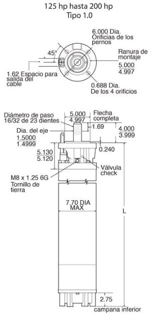 2391058504 / Motor Franklin Lapicero 8" 125HP 460/380V  3F DOL