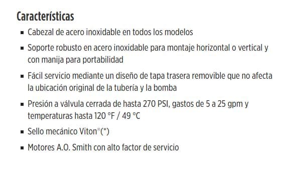 15BT1S4-PE / Motobomba Franklin Multietapa Sola 15GPM 1HP 8Et. / 1x1"