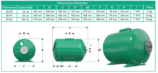 25101 / Tanque Barnes Aqua press membrana 60Lts / Horizontal