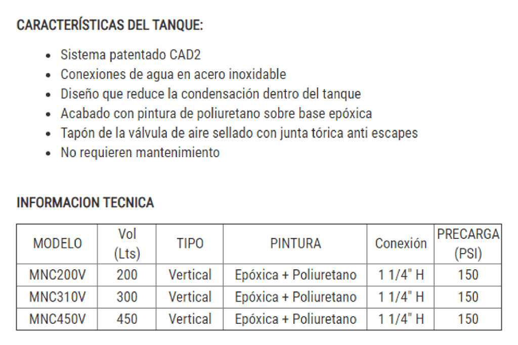 Tanque Diafragma 200Lts Vertical Pearl Mnc200V