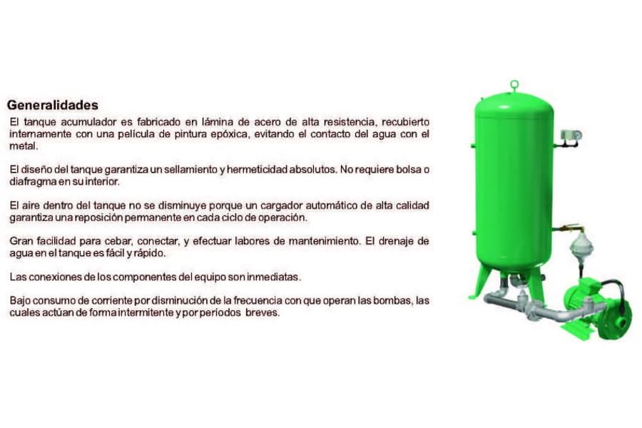 Equipo de Presión 1 Bomba 2Hp 50-70Psi sin Tablero 1 Tanque Cargador de Aire 200Lts Barnes Hs1-Je 1 10-3-1-201
