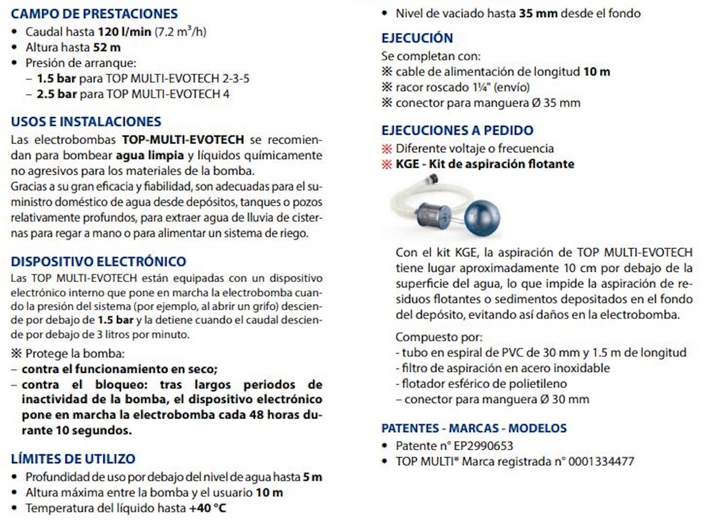 Motobomba Sumergible 0.75Hp 110V 1F 1.25" Pedrollo Topmultievotech2