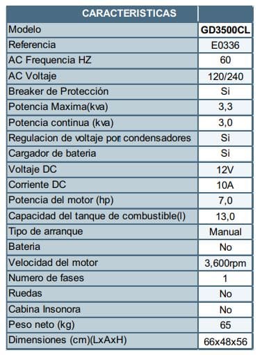Planta Electrica 2.8Kva Diesel Motor Hi Energy 7Hp Arranque Retractil Dg3500Cl