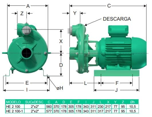 Motobomba Centrifuga 10Hp 230V 1F 2X2" Barnes He 2 100-1