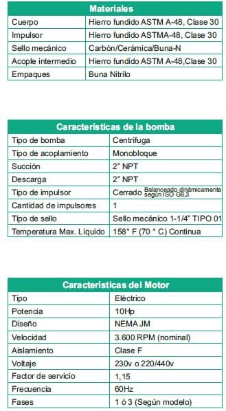 Motobomba Centrifuga 10Hp 230V 1F 2X2" Barnes He 2 100-1