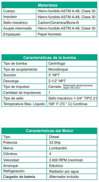 Motobomba Centrifuga 33Hp Diesel 3X2.5" Barnes Gd 2.5C 330-Ld