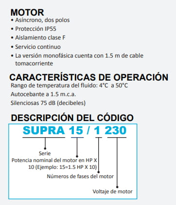  Motobomba Aquapak Piscina con trampa 1,5hp   220V 1F   2x2"     SUPRA15-1230 