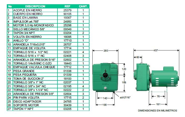 Motobomba Autocebante 3Hp 220V 1F 2X2" Barnes Ae 2 30-1