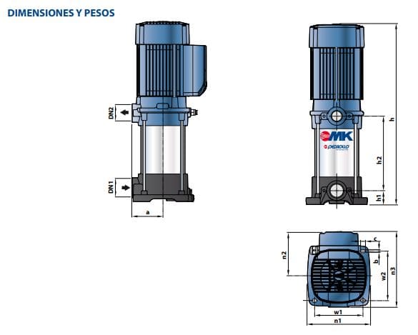 Motobomba Multietapas V 1.5Hp 220-440V 3F 1.25X1" Pedrollo Mk5/5-N
