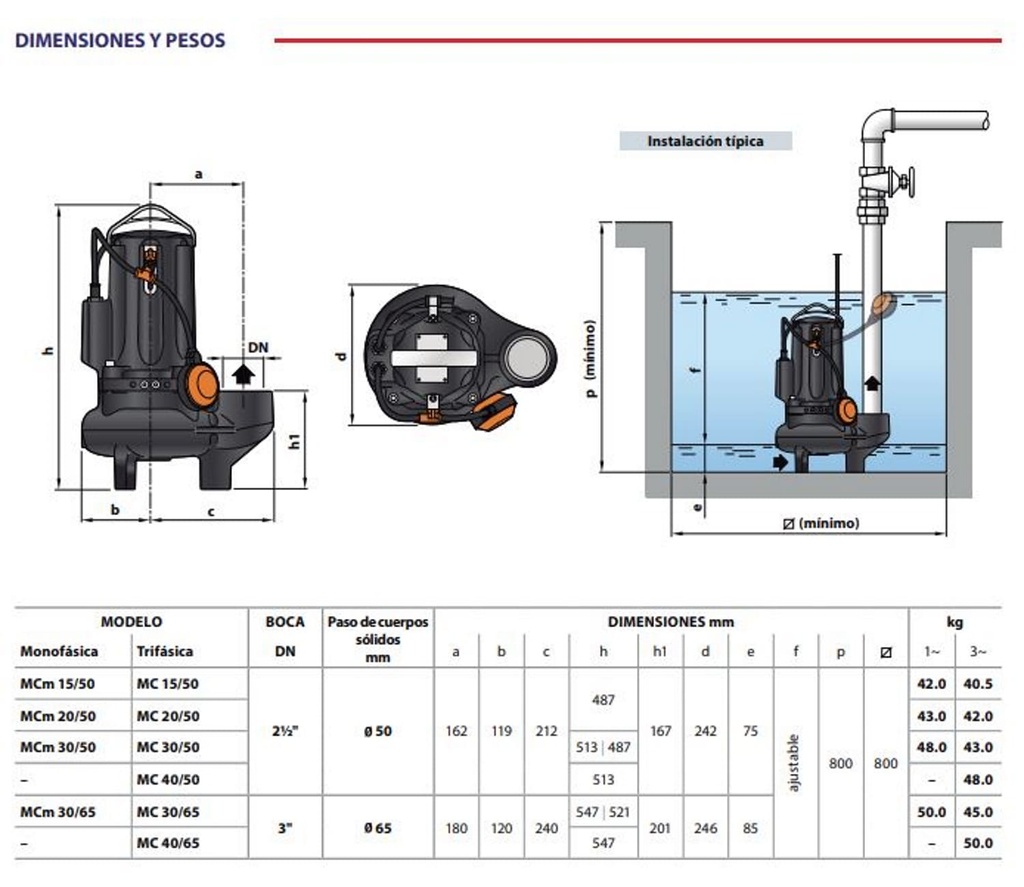 Motobomba Sumergible 4Hp 220V 3F 3" Pedrollo Mc40/65