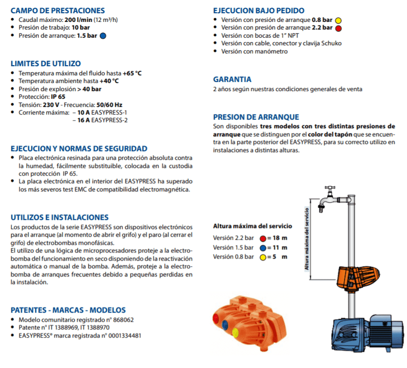 Equipo De Presión 1 Bomba Cpm660 2Hp 220V 1F Con Regulador Electrónico De Presión Easypump-Ep I Pedrollo