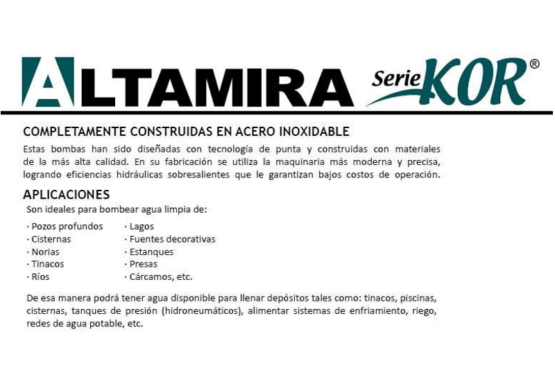 Bomba Lapicero 5Hp Sin Motor 3" Altamira Kor6 R50-4