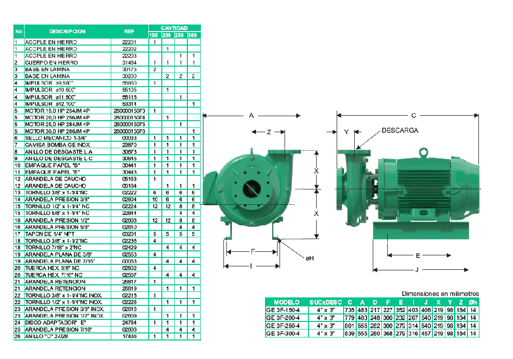 Motobomba Centrifuga 15Hp 220-440V 3F 4X3" Barnes Ge 3F 150-4