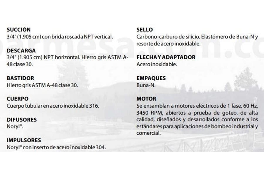 Motobomba Multietapas H 2Hp 220V 3F Barmesa Pb1914A203