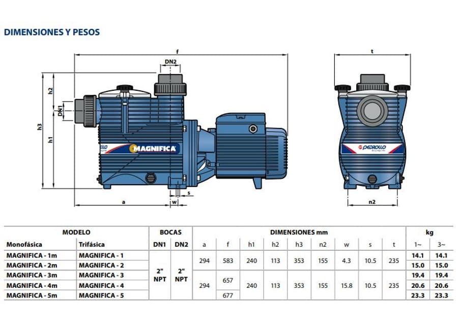 Motobomba Piscina 1.5Hp 220-440V 3F 2X2" Pedrollo Magnifica 3