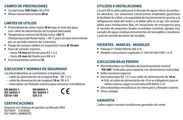 Motobomba Sumergible 1Hp 110V 1F Pedrollo Rxm1-Gm