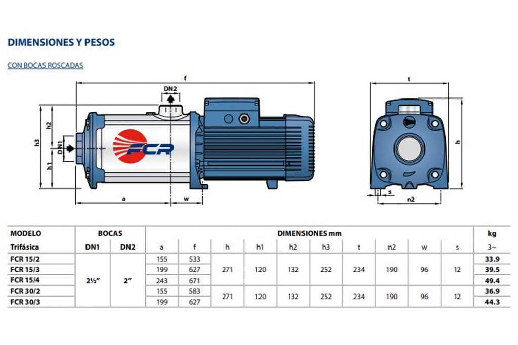 Motobomba Multietapas H 12.5Hp 220-440V 3F 2.5X2" Pedrollo Fcr15/4