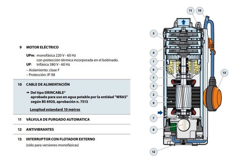 Motobomba Lapicero 2Hp 220V 1F 1.25" Pedrollo Upm2/4