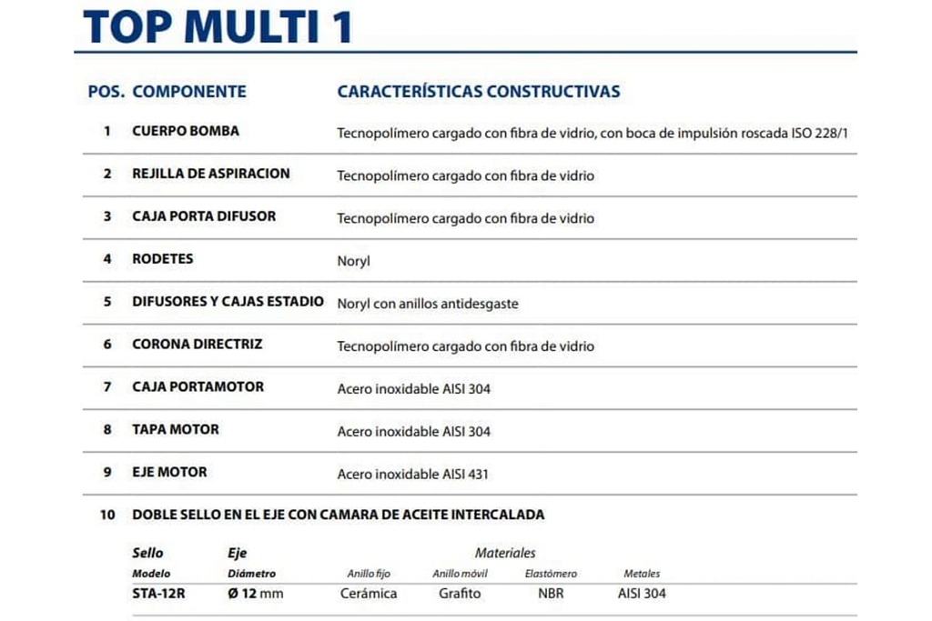 Motobomba Sumergible 0.5Hp 110V 1F 1.25" Pedrollo Topmulti1