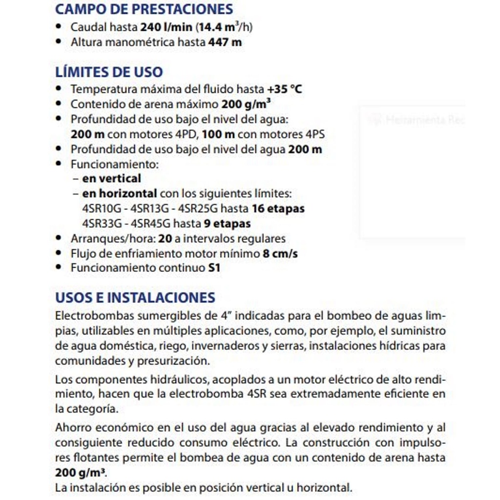 Motobomba Lapicero 3Hp 220V 1F 2" Pedrollo 4Sr-F33G/30Mp