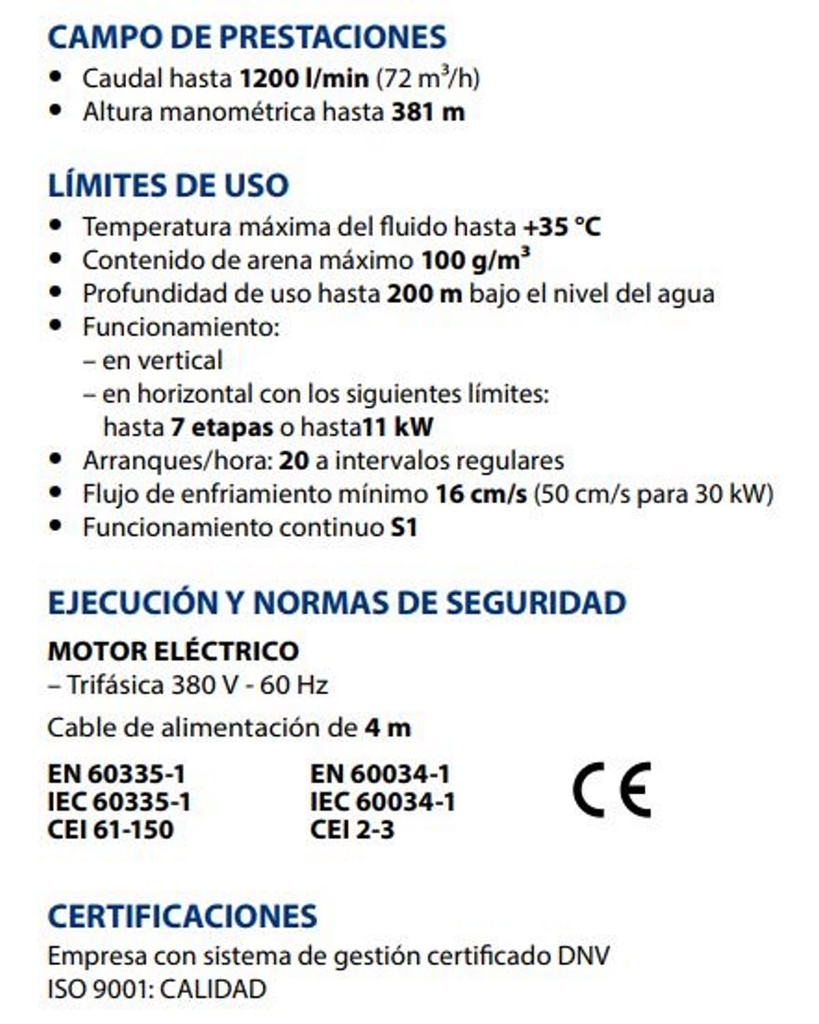 Motobomba Lapicero 10Hp 440V 3F 3" Pedrollo 6Sr100G/100Tp