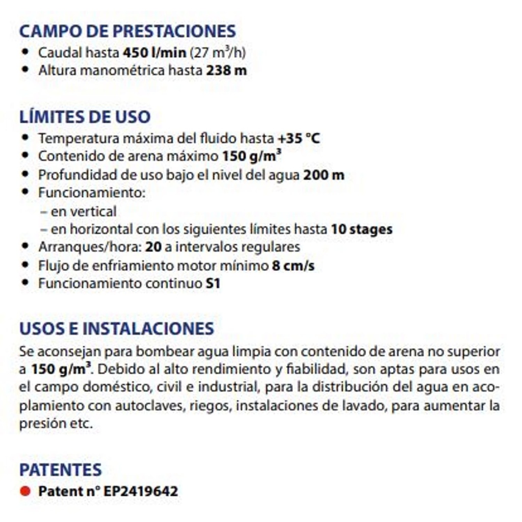 Motobomba Lapicero 5Hp 220V 3F 2" Pedrollo 4Sr90G/50Tp