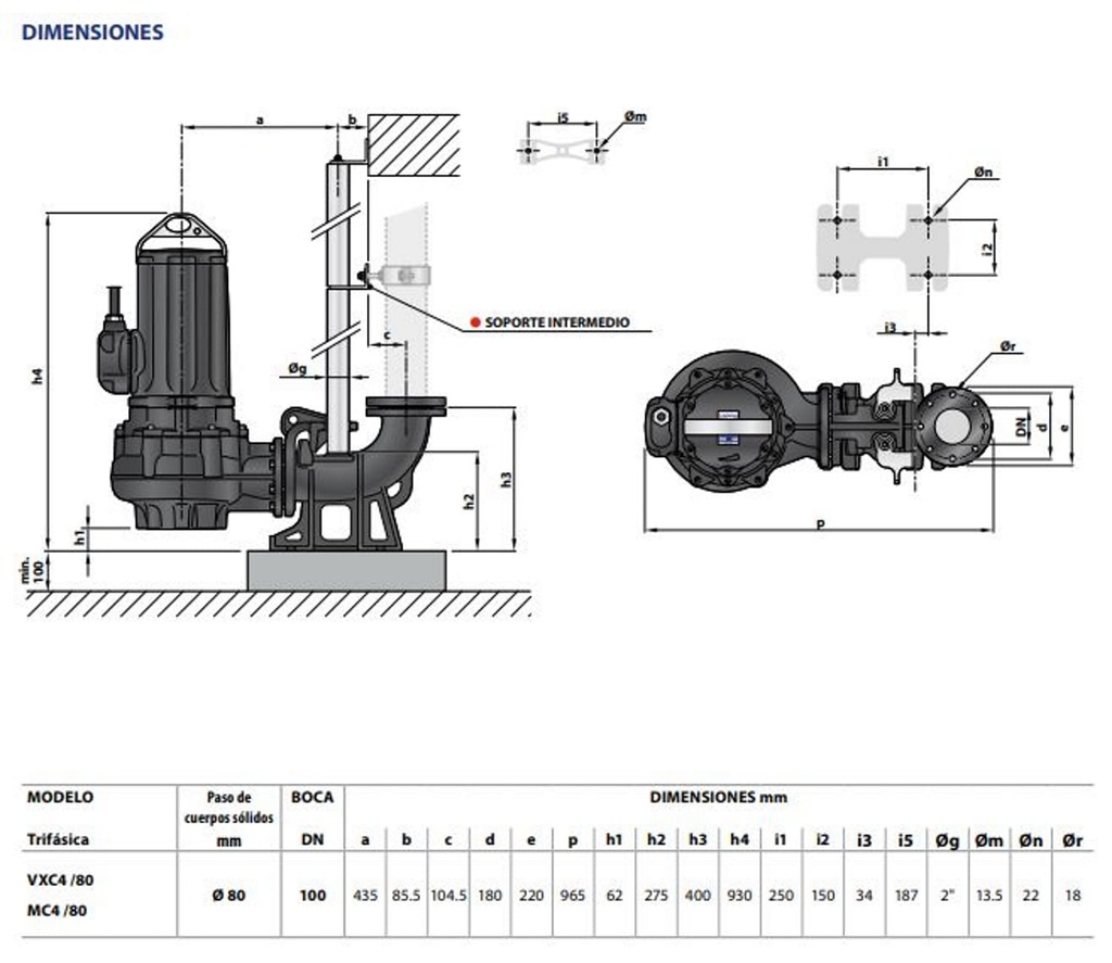 Motobomba Sumergible 5.5Hp 440V 3F 3" Pedrollo Mc4 55/55