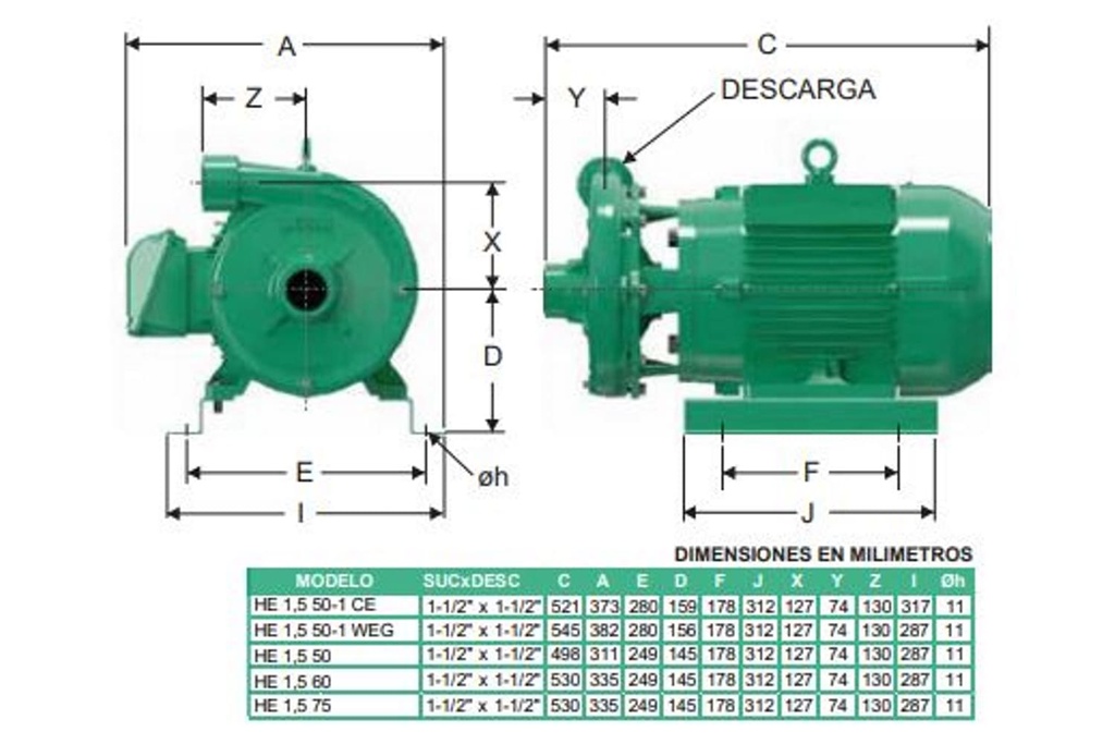 Motobomba Centrifuga 5Hp 220V 1F 1.5X1.5" Barnes He 1.5 50-1 Weg