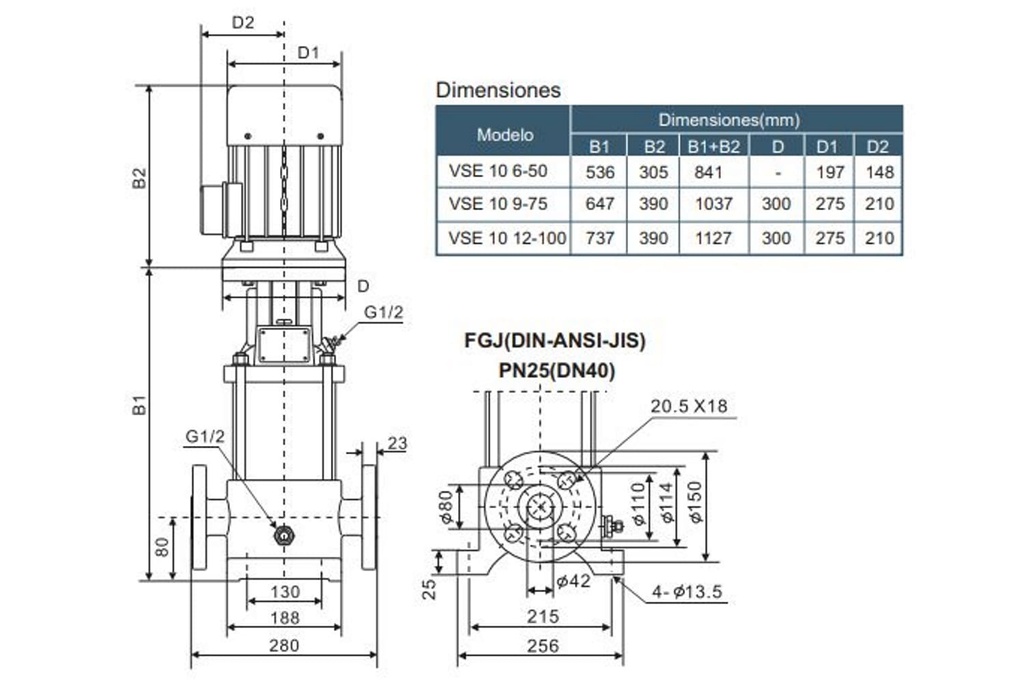Motobomba Multietapas V 5Hp 220-440V 3F 2X1.5" Barnes Vse 10 6-50