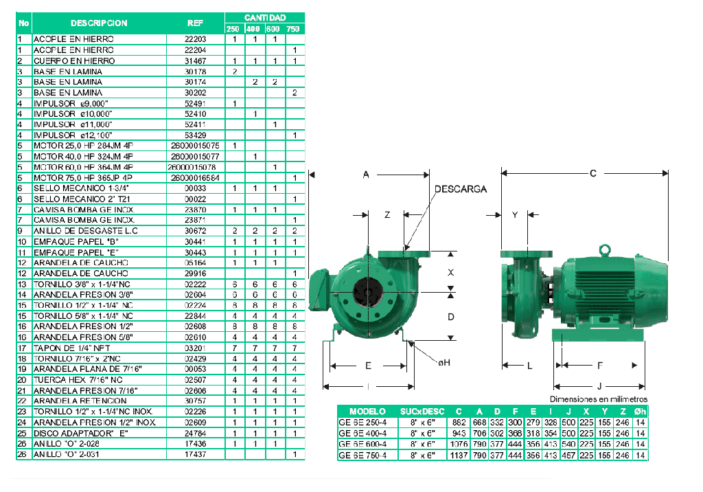 Motobomba Centrifuga 75Hp 220-440V 3F 8X6" Barnes Ge 6E 750-4