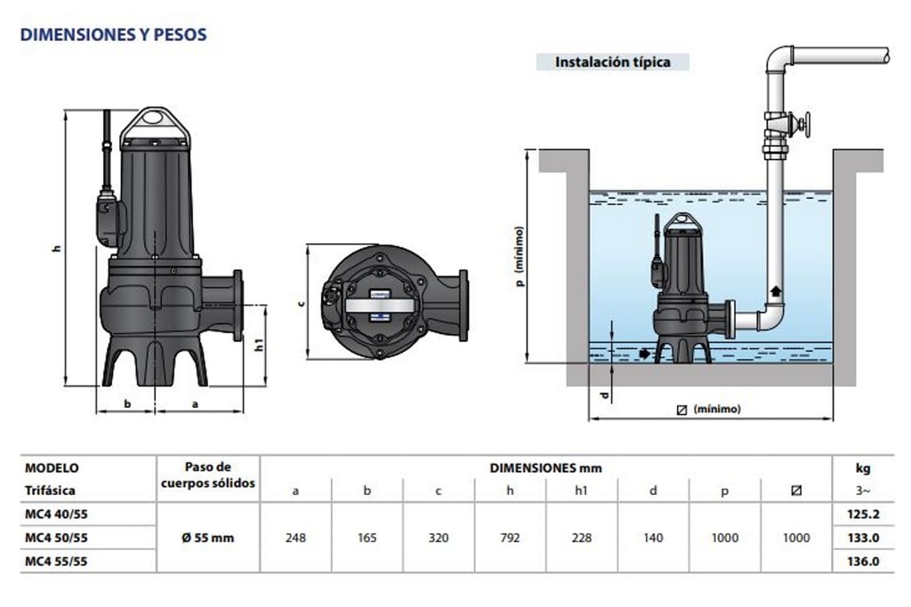 Motobomba Sumergible 4Hp 440V 3F 3" Pedrollo Mc4 40/55