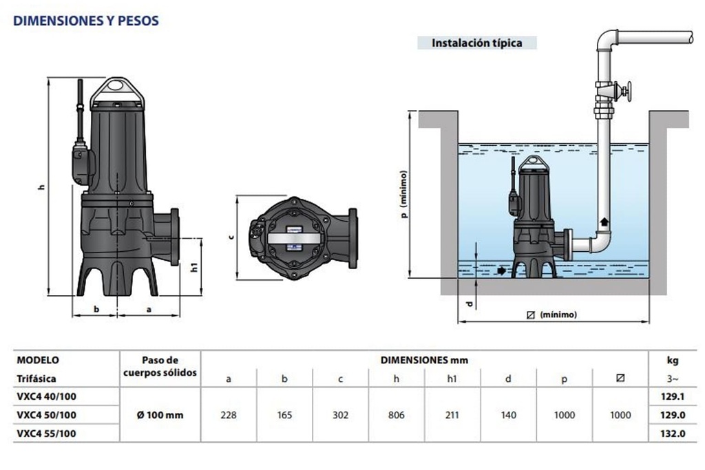 Motobomba Sumergible 5Hp 440V 3F 4" Pedrollo Vxc4 50/100