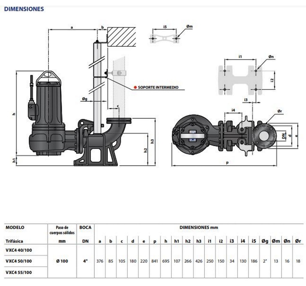 Motobomba Sumergible 5.5Hp 440V 3F 4" Pedrollo Vxc4 55/100