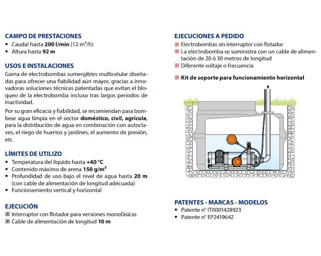 Motobomba Lapicero 1.5Hp 220V 1F 1.25" Pedrollo Upm2/3